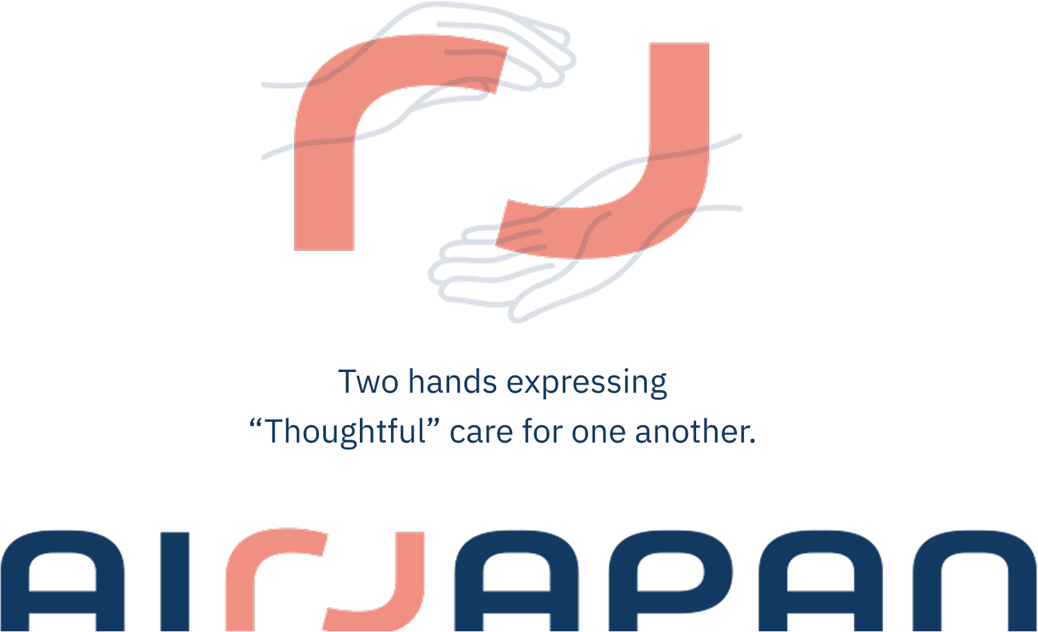 Air Japan | Two hands expressing “Thoughtful” care for one another.